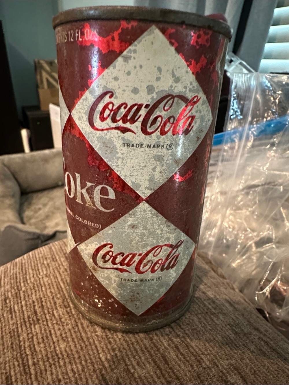 Coca-Cola Red and White Diamond Logo Metal Can